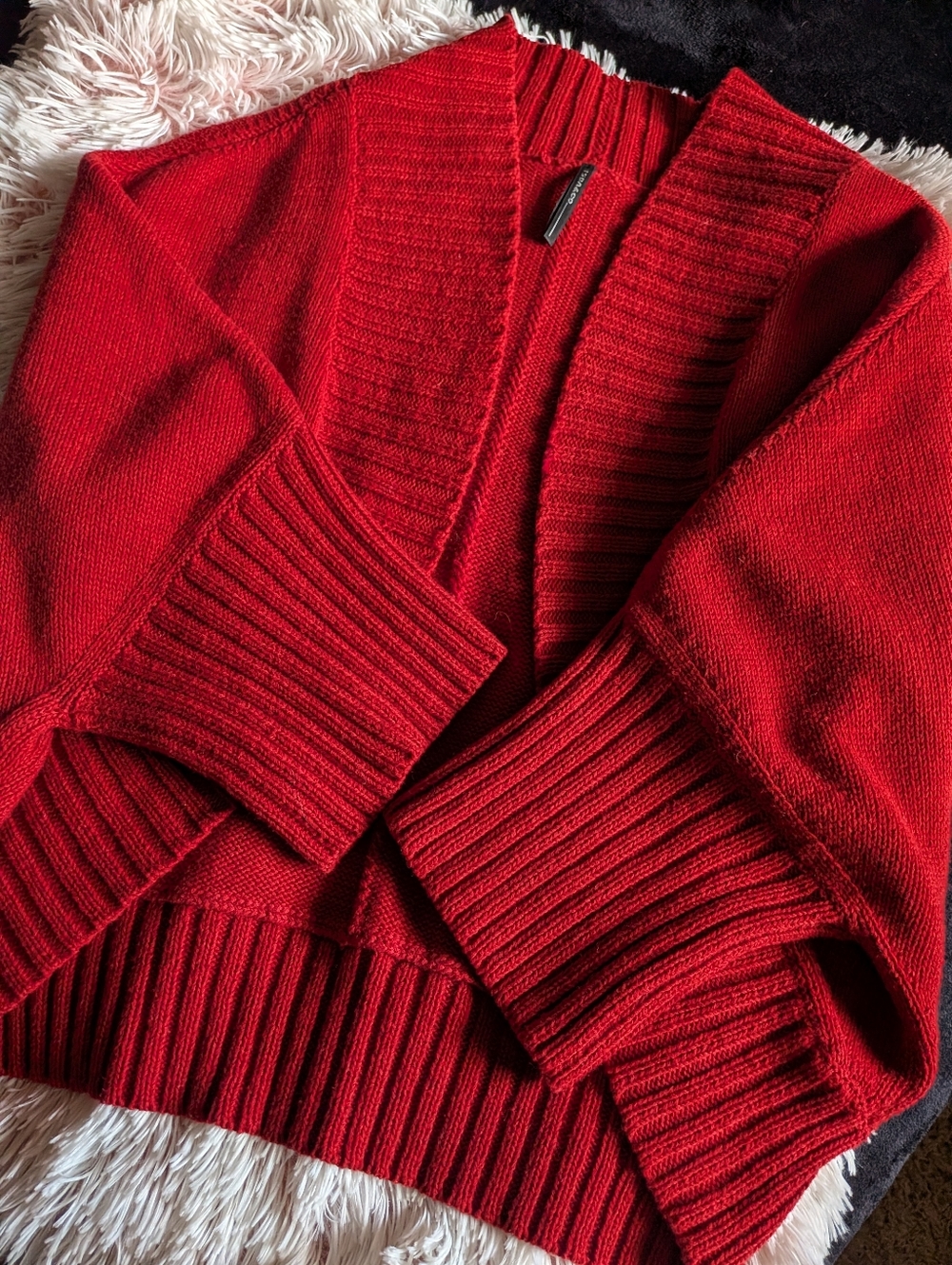 Holiday Cranberry/Red Open-Front Shawl Collar Women's Sweater